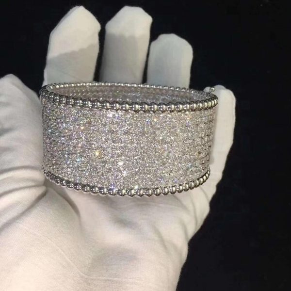 Van Cleef & Arpels Perlée Diamond 18K White Gold Wide Bracelet