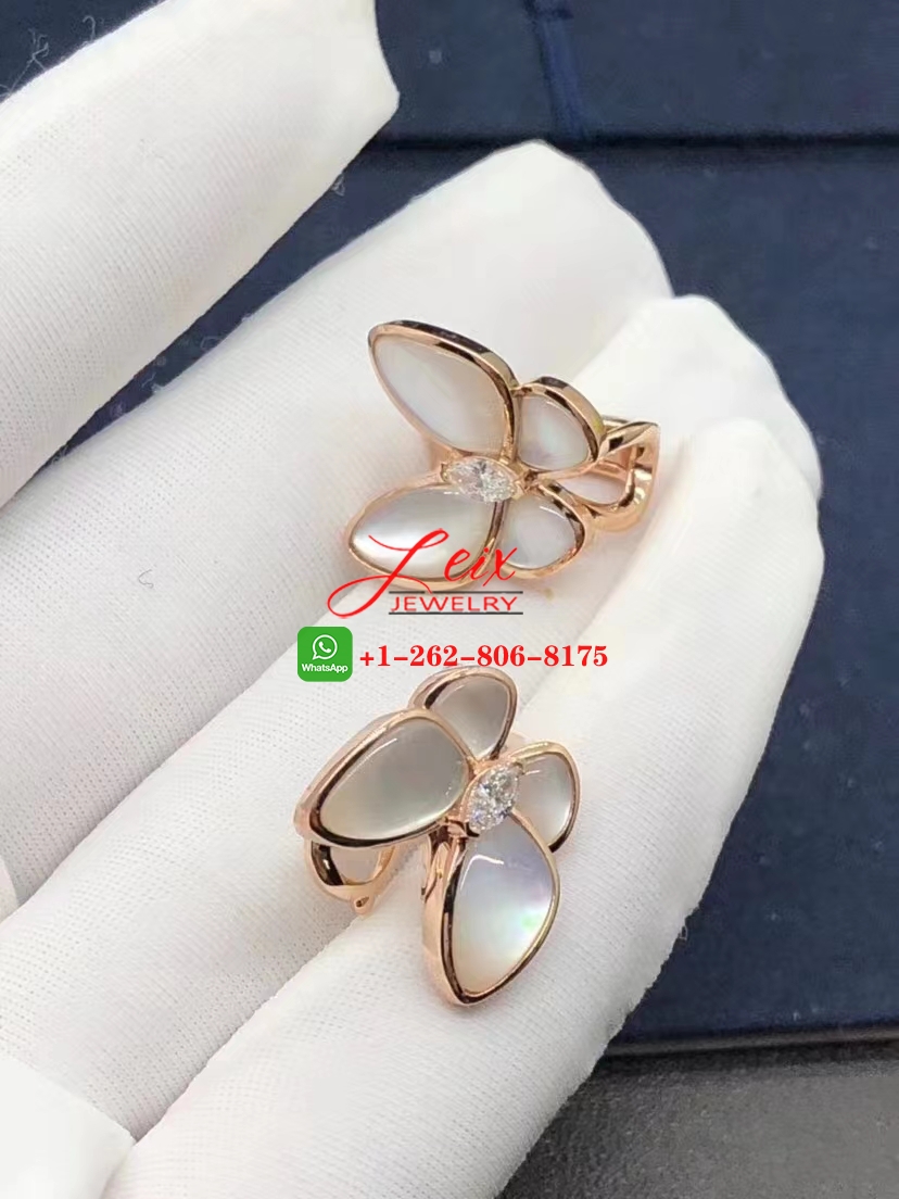 Van Cleef & Arpels Two Butterfly 18k Pink Gold Mother of Pearl and Diamond Earrings (1) Van Cleef & Arpels Two Butterfly 18k Pink Gold Mother of Pearl and Diamond Earrings