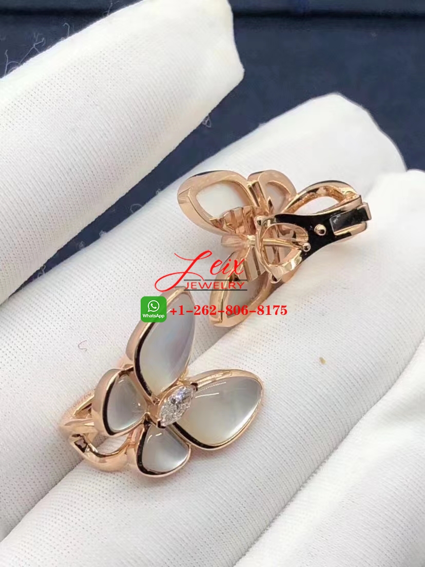 Van Cleef & Arpels Two Butterfly 18k Pink Gold Mother of Pearl and Diamond Earrings (3) Van Cleef & Arpels Two Butterfly 18k Pink Gold Mother of Pearl and Diamond Earrings
