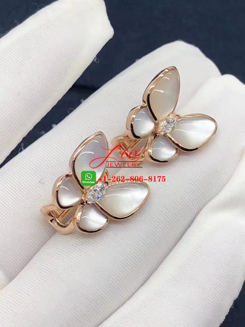 Van Cleef & Arpels Two Butterfly 18k Pink Gold Mother of Pearl and Diamond Earrings Van Cleef & Arpels Two Butterfly 18k Pink Gold Mother of Pearl and Diamond Earrings