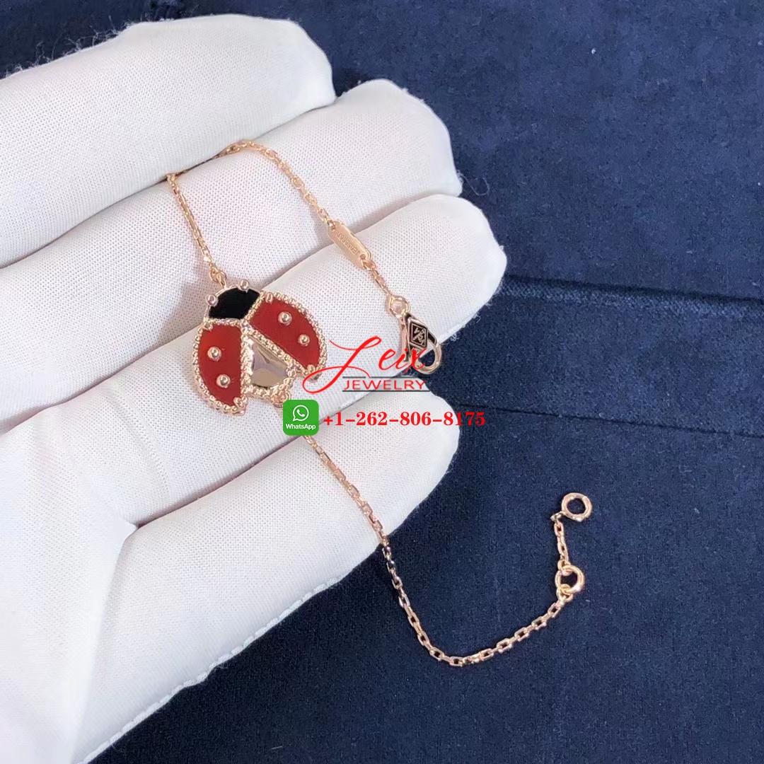 Van Cleef Lucky Spring 18K Rose Gold Carnelian & Onyx Open Wings Ladybug Bracelet (1) Van Cleef Lucky Spring 18K Rose Gold Carnelian & Onyx Open Wings Ladybug Bracelet