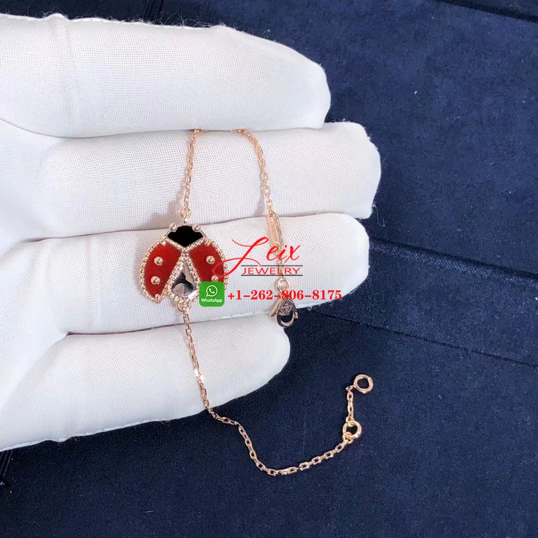 Van Cleef Lucky Spring 18K Rose Gold Carnelian & Onyx Open Wings Ladybug Bracelet (2) Van Cleef Lucky Spring 18K Rose Gold Carnelian & Onyx Open Wings Ladybug Bracelet