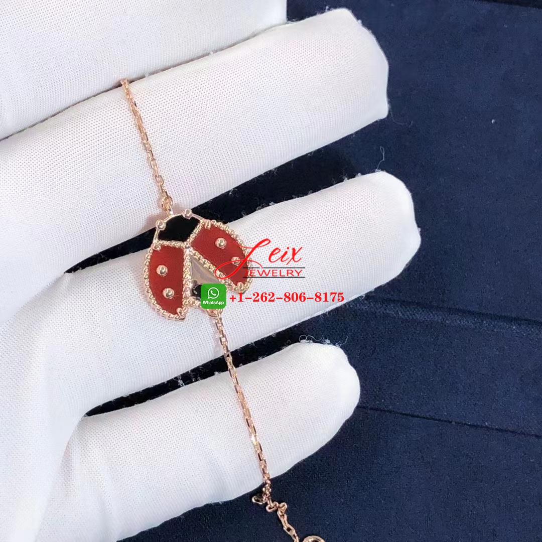 Van Cleef Lucky Spring 18K Rose Gold Carnelian & Onyx Open Wings Ladybug Bracelet Van Cleef Lucky Spring 18K Rose Gold Carnelian & Onyx Open Wings Ladybug Bracelet