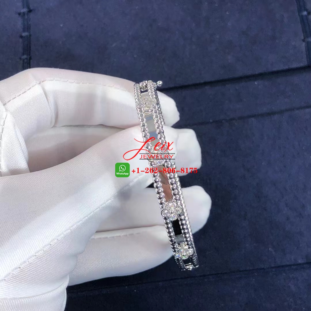 Van Cleef Perlée Sweet Clovers 18K White Gold Diamond Bracelet (1) Van Cleef Perlée Sweet Clovers 18K White Gold Diamond Bracelet