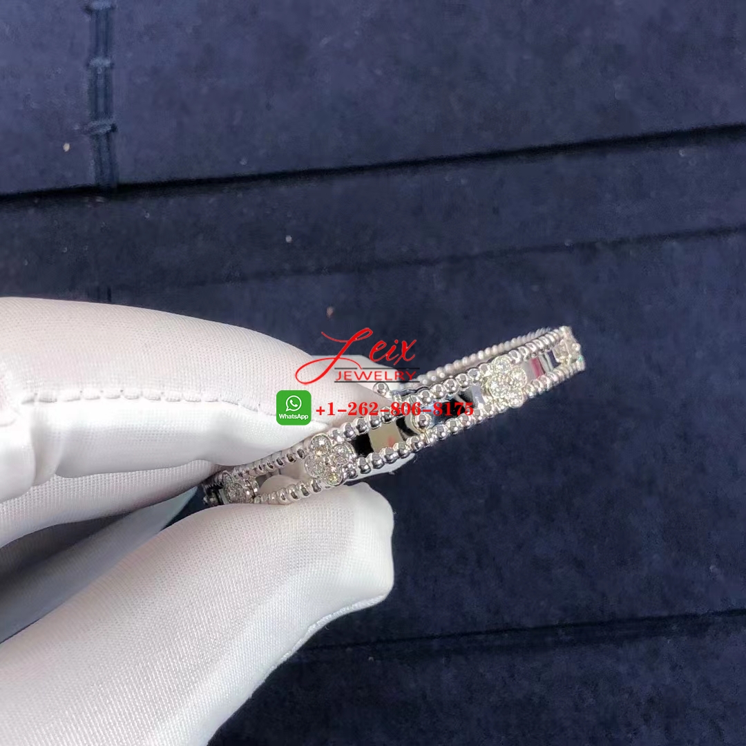 Van Cleef Perlée Sweet Clovers 18K White Gold Diamond Bracelet (2) Van Cleef Perlée Sweet Clovers 18K White Gold Diamond Bracelet