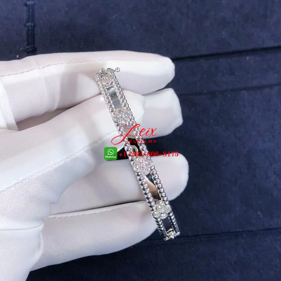 Van Cleef Perlée Sweet Clovers 18K White Gold Diamond Bracelet (3) Van Cleef Perlée Sweet Clovers 18K White Gold Diamond Bracelet