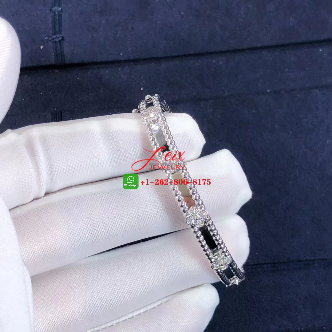 Van Cleef Perlée Sweet Clovers 18K White Gold Diamond Bracelet (5) Van Cleef Perlée Sweet Clovers 18K White Gold Diamond Bracelet