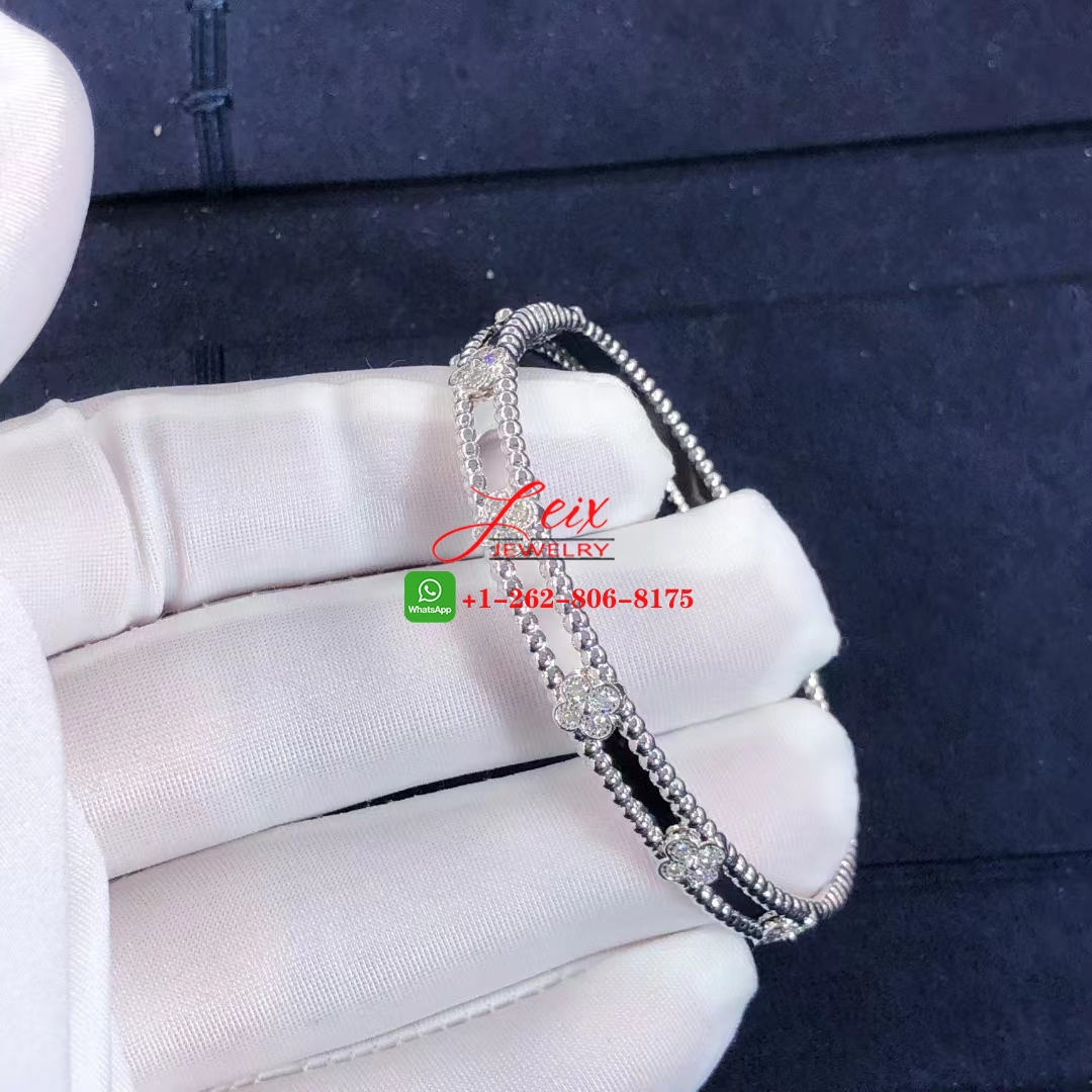 Van Cleef Perlée Sweet Clovers 18K White Gold Diamond Bracelet Van Cleef Perlée Sweet Clovers 18K White Gold Diamond Bracelet