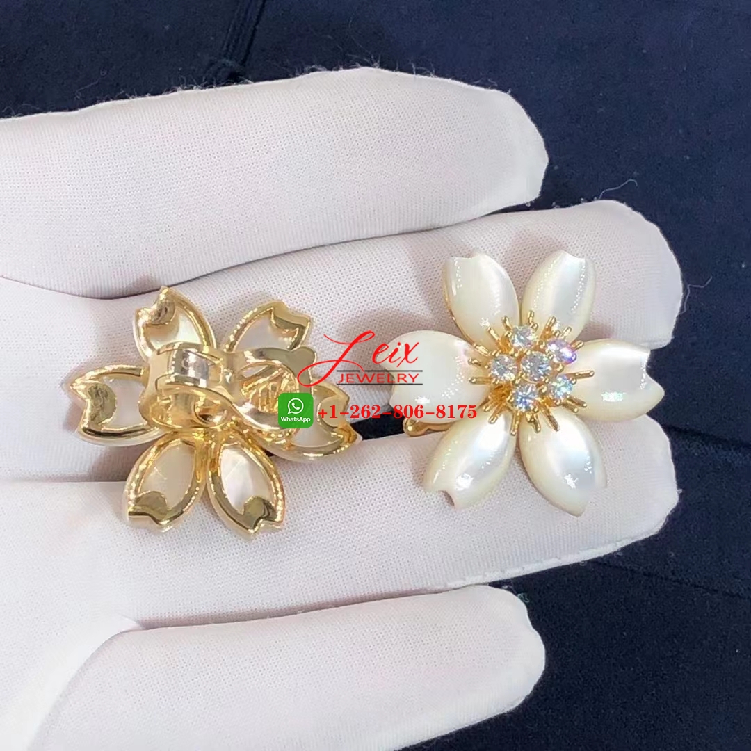 Van Cleef Rose de Noel 18k Yellow Gold Mother-of-Pearl & Diamond Flower Earrings (5) Van Cleef Rose de Noel 18k Yellow Gold Mother-of-Pearl & Diamond Flower Earrings