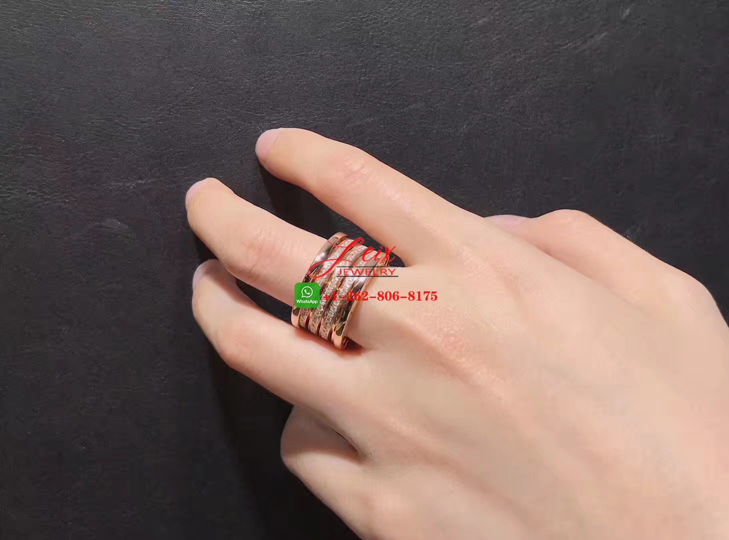 Bulgari B.zero1 Four Row Diamond 18k Rose Gold Band Ring (1) Bulgari B.zero1 Four Row Diamond 18k Rose Gold Band Ring