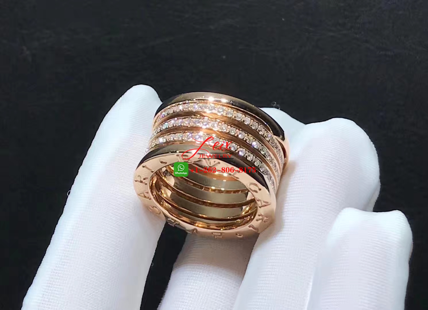 Bulgari B.zero1 Four Row Diamond 18k Rose Gold Band Ring (2) Bulgari B.zero1 Four Row Diamond 18k Rose Gold Band Ring