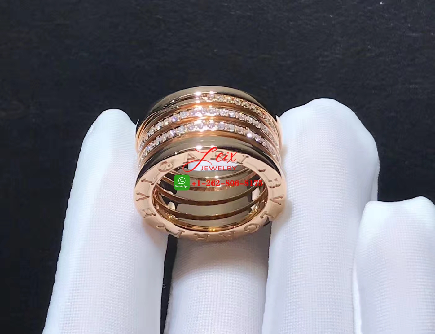 Bulgari B.zero1 Four Row Diamond 18k Rose Gold Band Ring (3) Bulgari B.zero1 Four Row Diamond 18k Rose Gold Band Ring