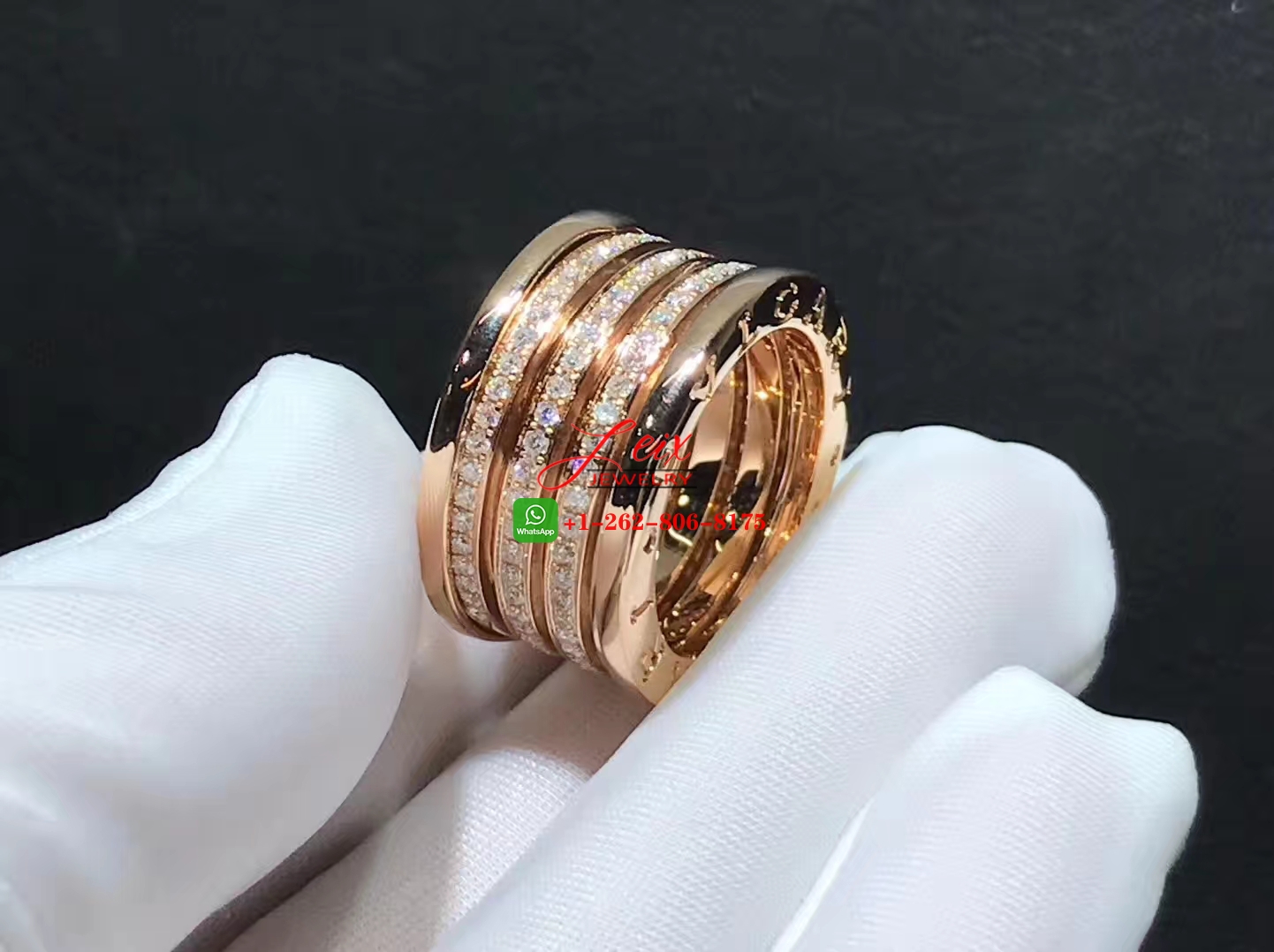 Bulgari B.zero1 Four Row Diamond 18k Rose Gold Band Ring (4) Bulgari B.zero1 Four Row Diamond 18k Rose Gold Band Ring
