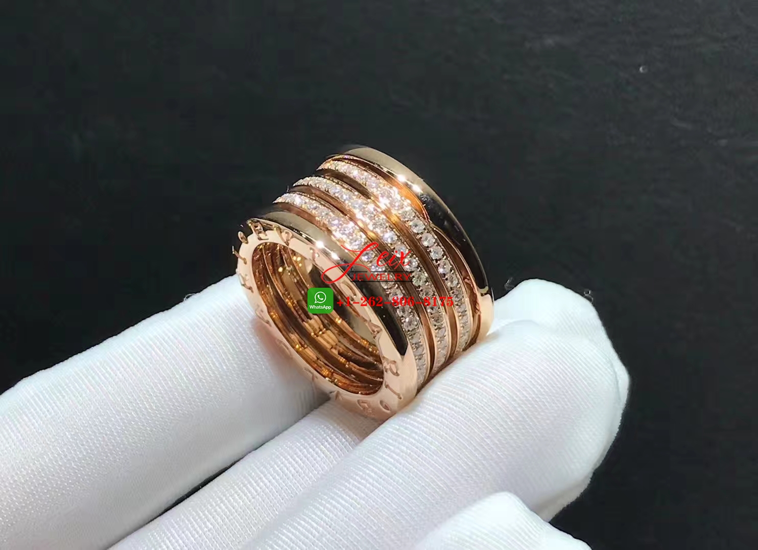 Bulgari B.zero1 Four Row Diamond 18k Rose Gold Band Ring (5) Bulgari B.zero1 Four Row Diamond 18k Rose Gold Band Ring