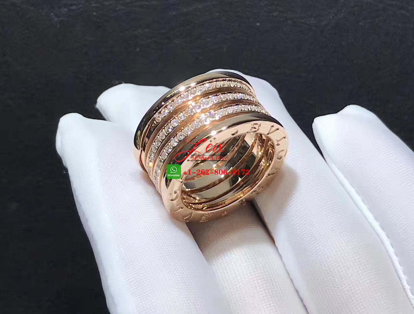 Bulgari B.zero1 Four Row Diamond 18k Rose Gold Band Ring (6) Bulgari B.zero1 Four Row Diamond 18k Rose Gold Band Ring