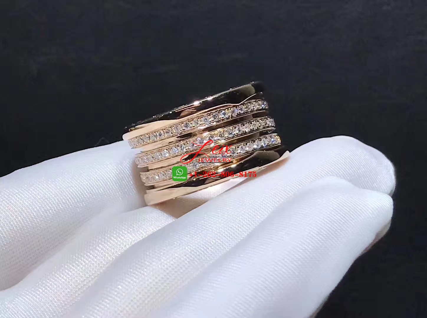 Bulgari B.zero1 Four Row Diamond 18k Rose Gold Band Ring Bulgari B.zero1 Four Row Diamond 18k Rose Gold Band Ring