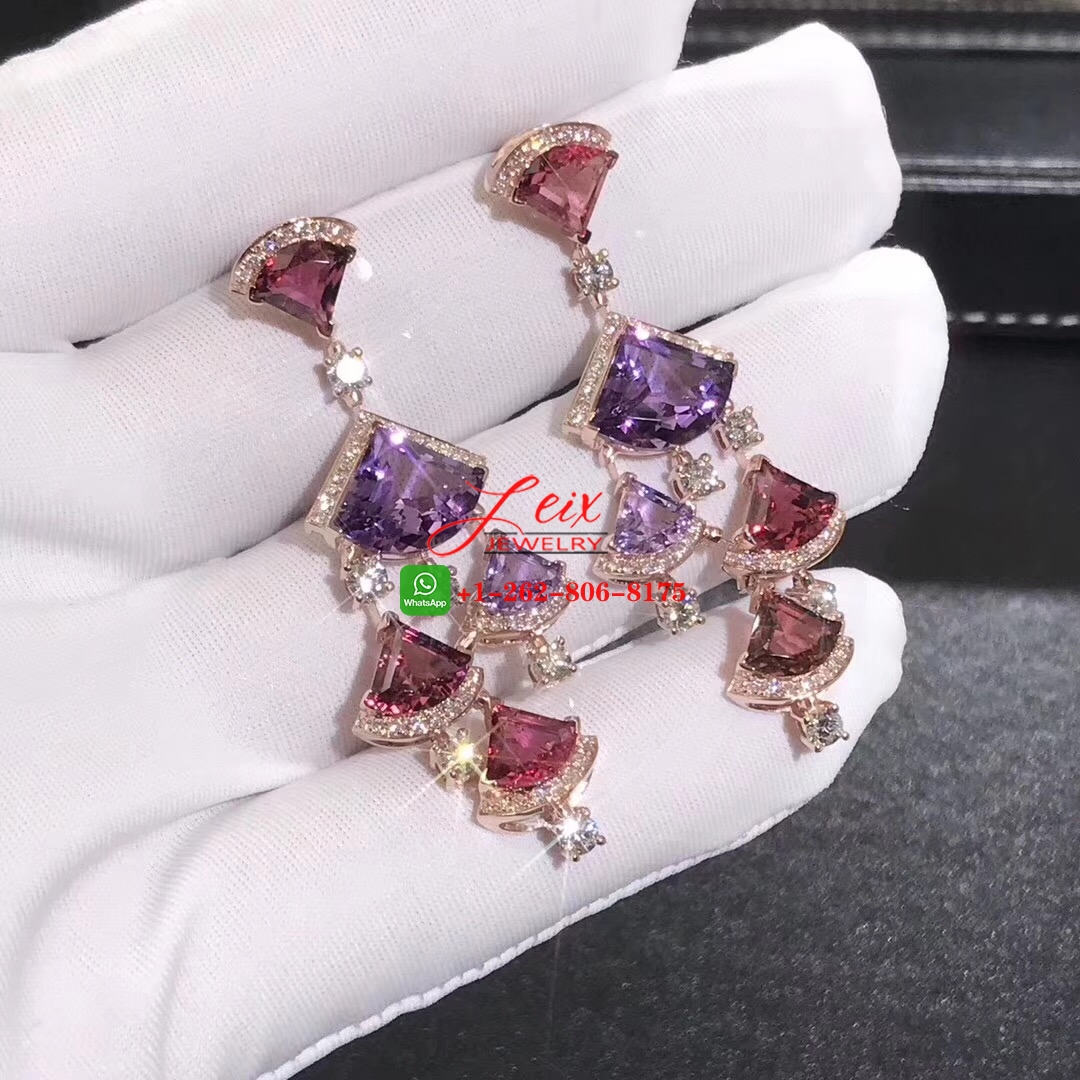 Bulgari Divas Dream 18K Rose Gold Pink Rubellite, Amethysts and Pave Diamonds Earrings (1) Bulgari Divas Dream 18K Rose Gold Pink Rubellite, Amethysts and Pave Diamonds Earrings