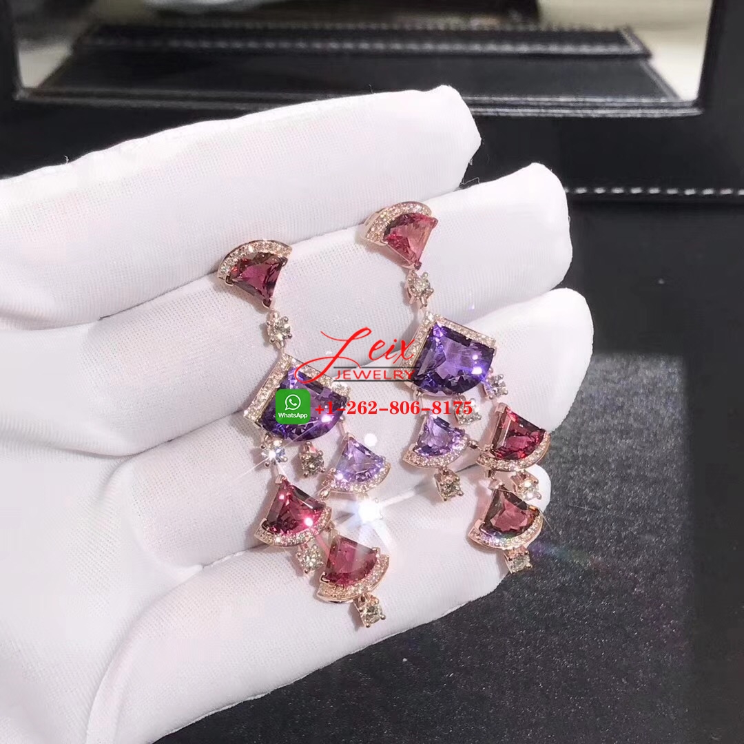 Bulgari Divas Dream 18K Rose Gold Pink Rubellite, Amethysts and Pave Diamonds Earrings (2) Bulgari Divas Dream 18K Rose Gold Pink Rubellite, Amethysts and Pave Diamonds Earrings