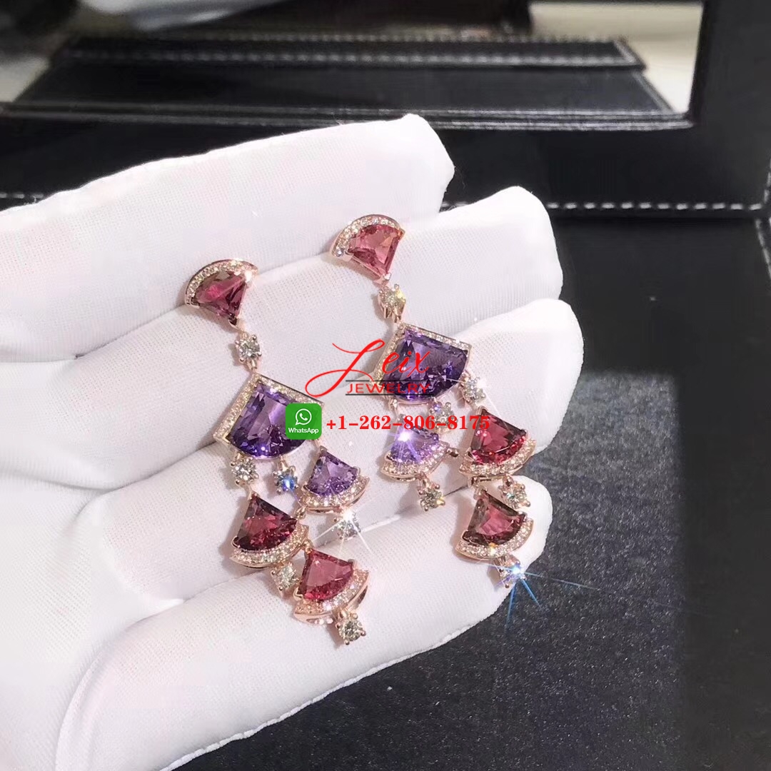 Bulgari Divas Dream 18K Rose Gold Pink Rubellite, Amethysts and Pave Diamonds Earrings (3) Bulgari Divas Dream 18K Rose Gold Pink Rubellite, Amethysts and Pave Diamonds Earrings
