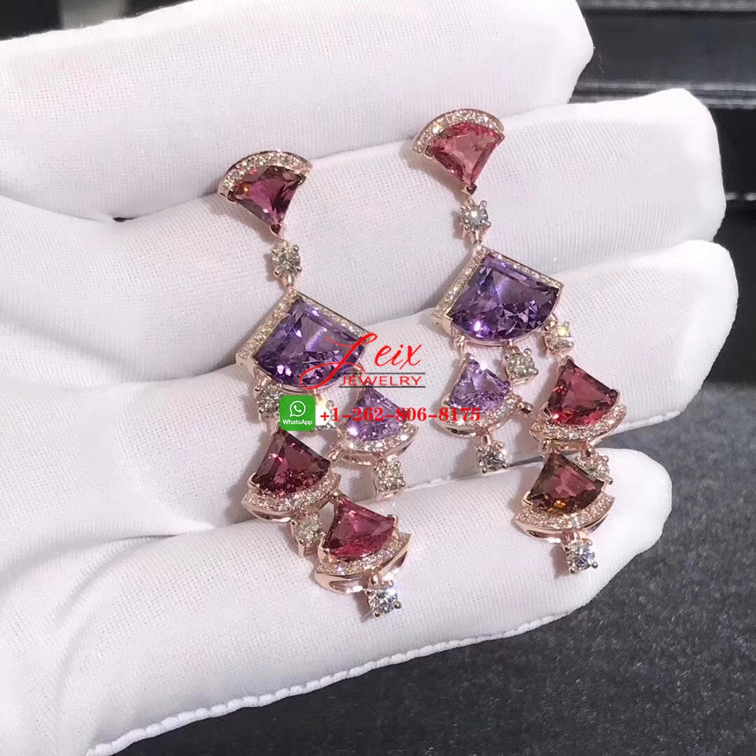 Bulgari Divas Dream 18K Rose Gold Pink Rubellite, Amethysts and Pave Diamonds Earrings (5) Bulgari Divas Dream 18K Rose Gold Pink Rubellite, Amethysts and Pave Diamonds Earrings