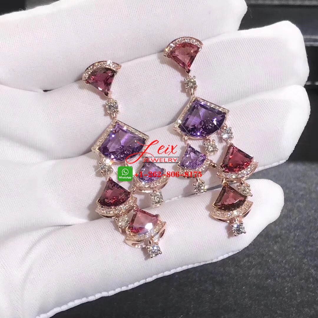 Bulgari Divas Dream 18K Rose Gold Pink Rubellite, Amethysts and Pave Diamonds Earrings Bulgari Divas Dream 18K Rose Gold Pink Rubellite, Amethysts and Pave Diamonds Earrings