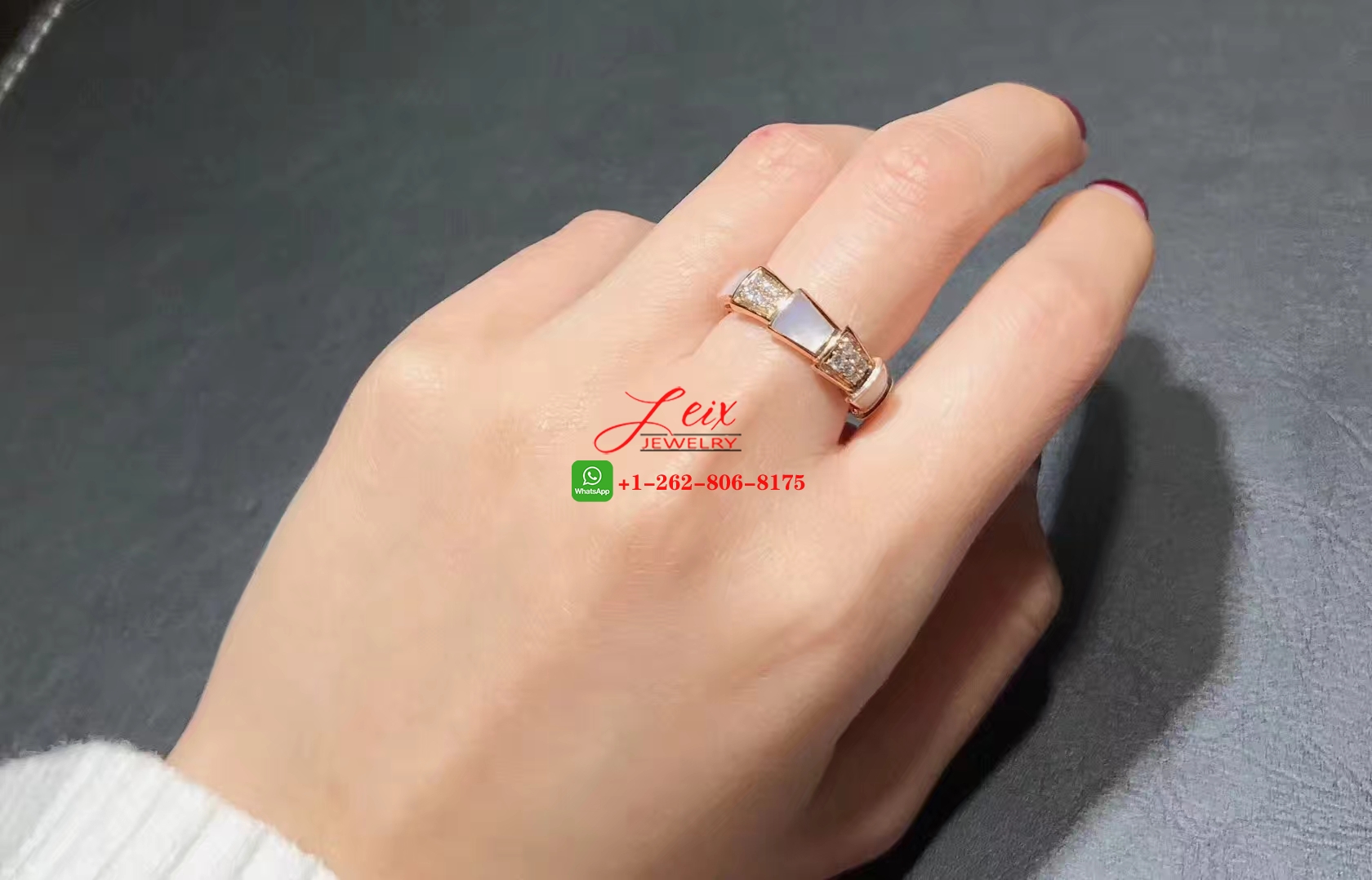 Bulgari Serpenti Viper 18k Rose Gold Diamond & Mother-of-Pearl Band Ring (2) Bulgari Serpenti Viper 18k Rose Gold Diamond & Mother-of-Pearl Band Ring