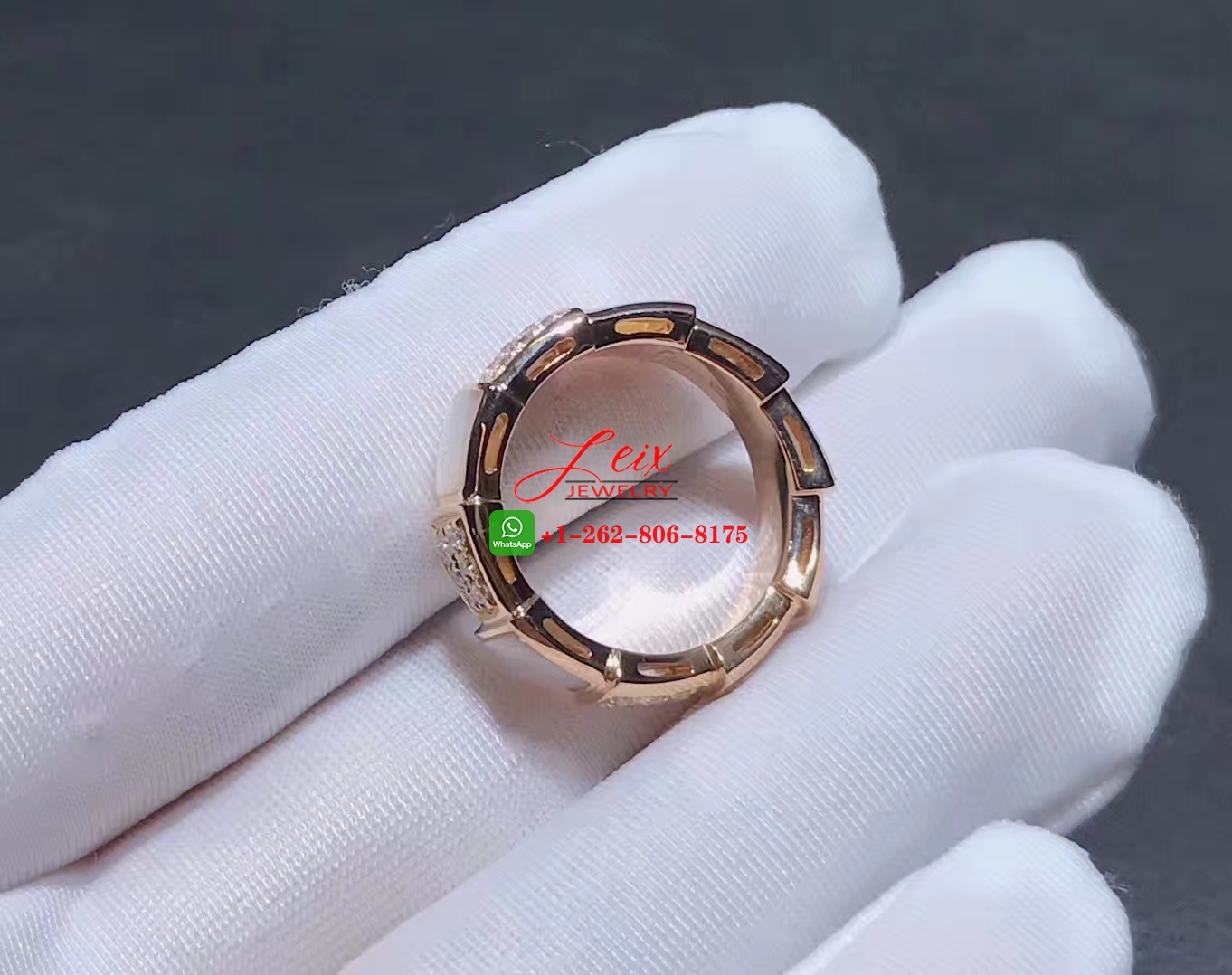 Bulgari Serpenti Viper 18k Rose Gold Diamond & Mother-of-Pearl Band Ring (5) Bulgari Serpenti Viper 18k Rose Gold Diamond & Mother-of-Pearl Band Ring