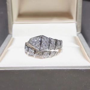 Bulgari Serpenti Viper 18k White Gold Full Pave Diamond One-coil Ring