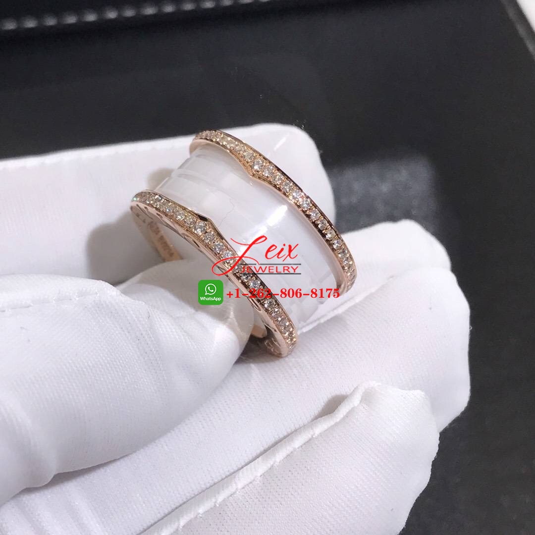 Bvlgari B.Zero1 White Ceramic Pave Diamond 18K Rose Gold 4-Band Ring Bvlgari B.Zero1 White Ceramic Pave Diamond 18K Rose Gold 4-Band Ring