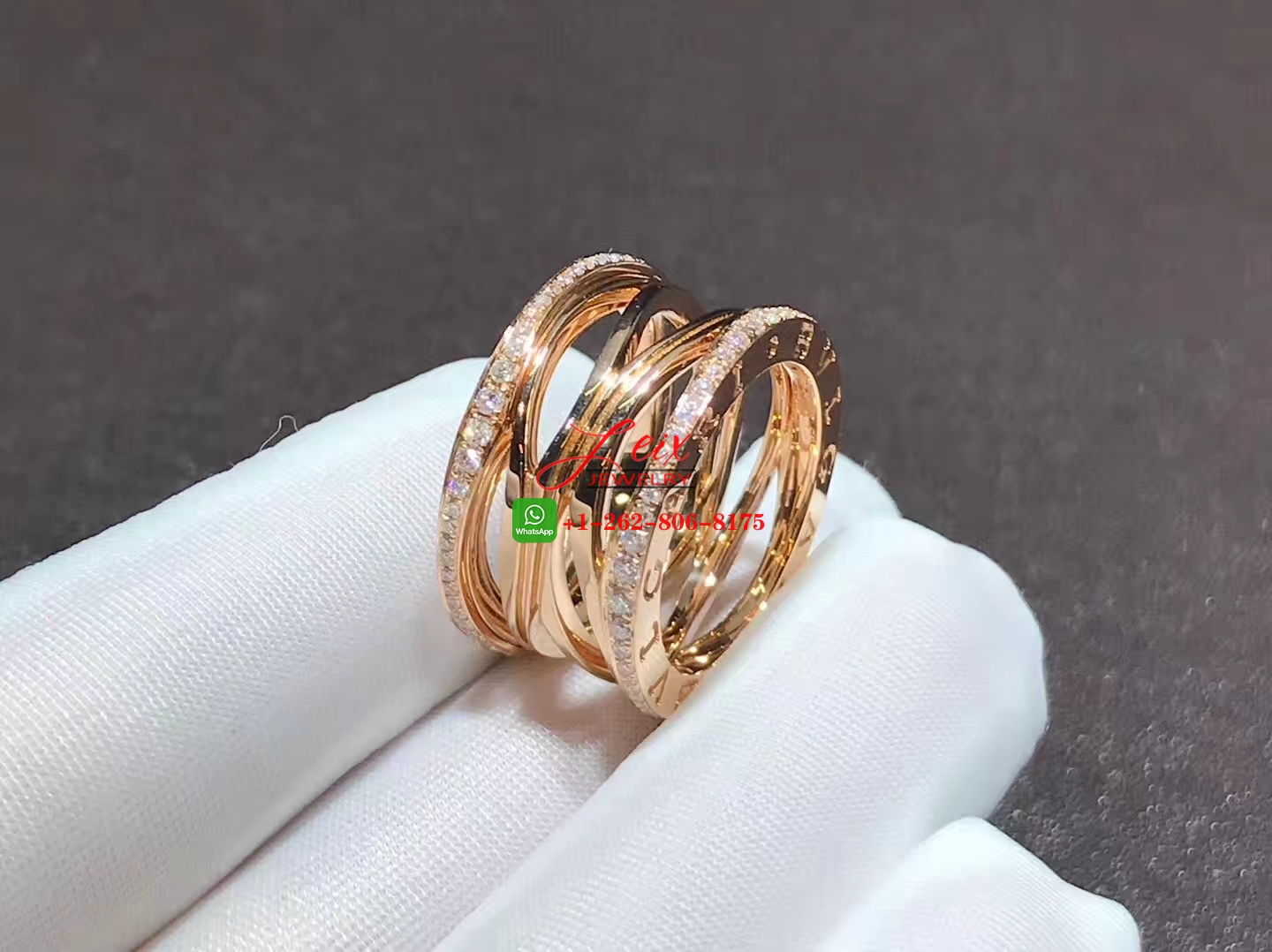 Bvlgari B.zero1 Design Legend 18k Rose Gold Diamond Four-band Ring (4) Bvlgari B.zero1 Design Legend 18k Rose Gold Diamond Four-band Ring