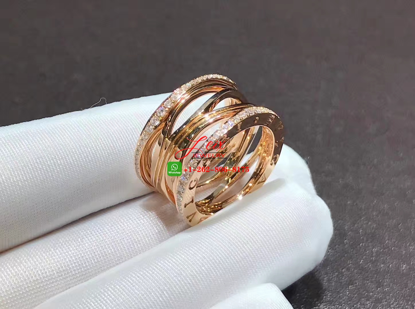 Bvlgari B.zero1 Design Legend 18k Rose Gold Diamond Four-band Ring (5) Bvlgari B.zero1 Design Legend 18k Rose Gold Diamond Four-band Ring