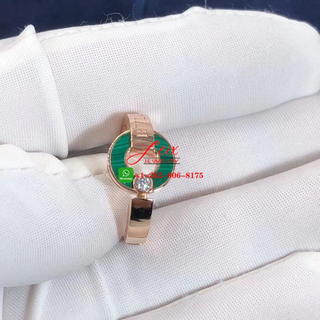 Bvlgari Bvlgari Openwork 18k Rose Gold Malachite and Diamond Ring (2) Bvlgari Bvlgari Openwork 18k Rose Gold Malachite and Diamond Ring