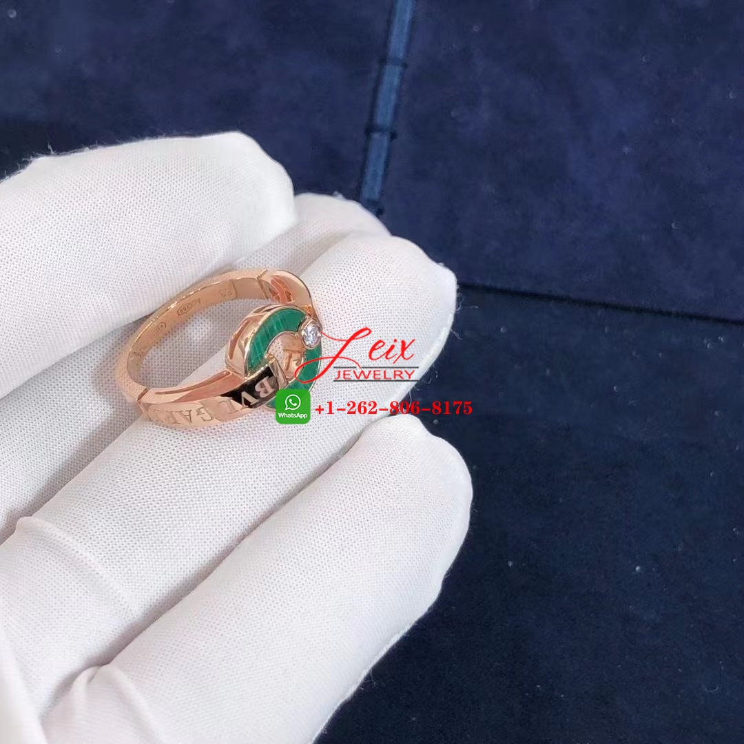 Bvlgari Bvlgari Openwork 18k Rose Gold Malachite and Diamond Ring (4) Bvlgari Bvlgari Openwork 18k Rose Gold Malachite and Diamond Ring