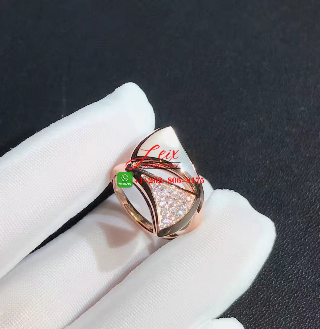 Bvlgari Divas' Dream Pave Diamond and Mother of Pearl 18k Rose Gold Ring (3) Bvlgari Divas' Dream Pave Diamond and Mother of Pearl 18k Rose Gold Ring