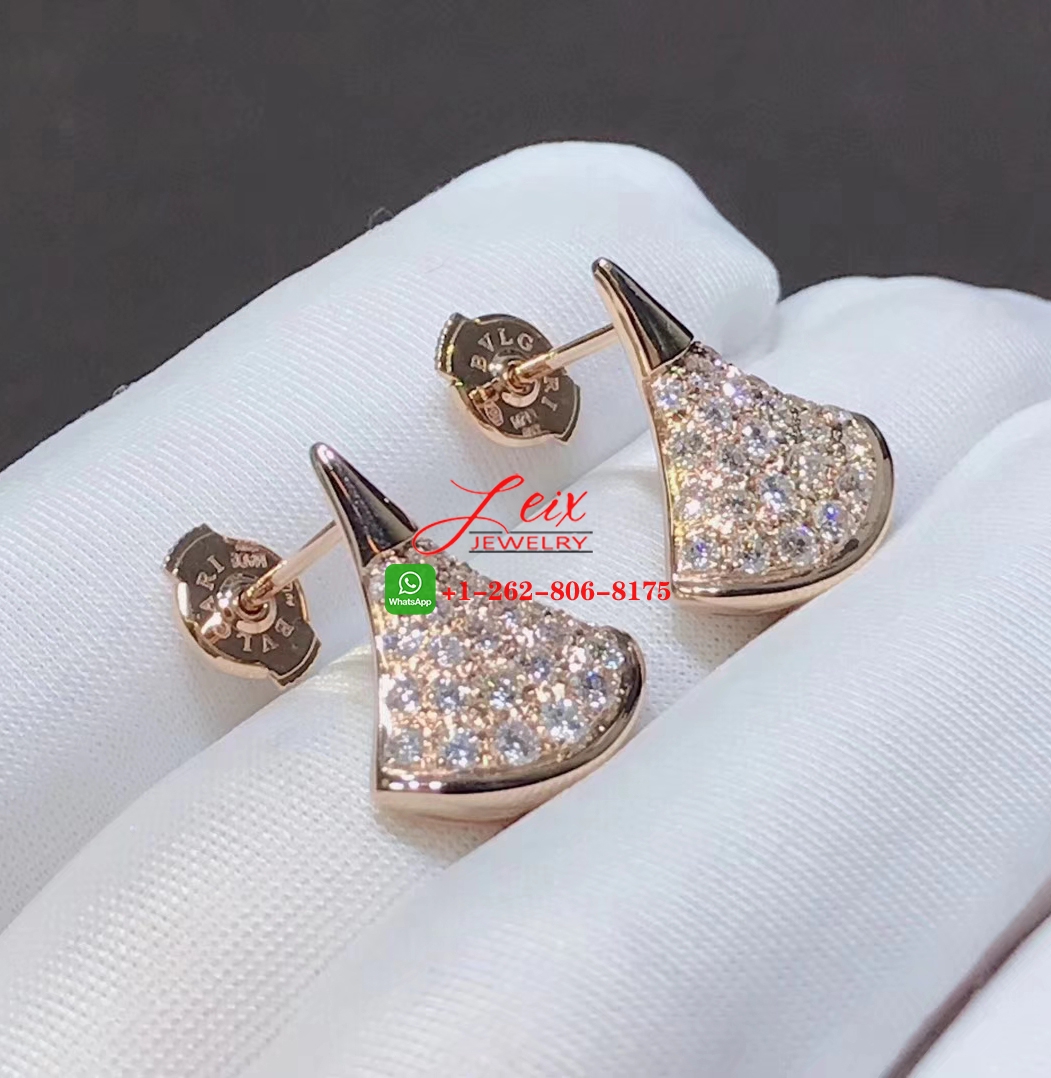 Bvlgari Divas' Dream Pave Diamonds 18k Rose Gold Stud Earrings (1) Bvlgari Divas' Dream Pave Diamonds 18k Rose Gold Stud Earrings