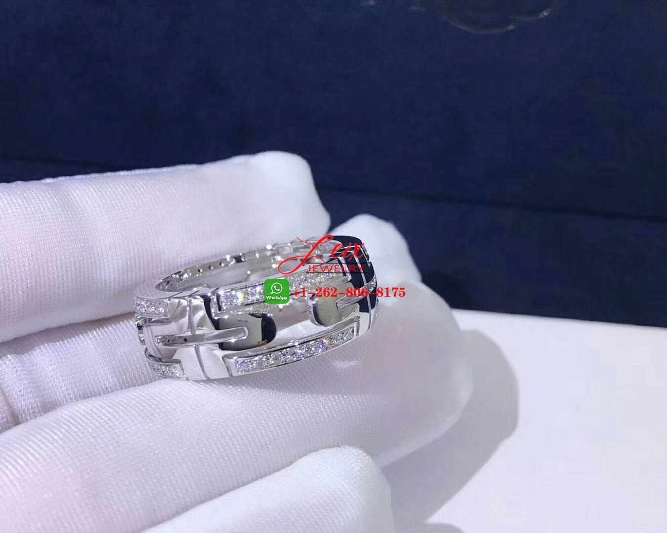 Bvlgari Parentesi 18K White Gold Demi Pave Diamonds Band Ring (1) Bvlgari Parentesi 18K White Gold Demi Pave Diamonds Band Ring