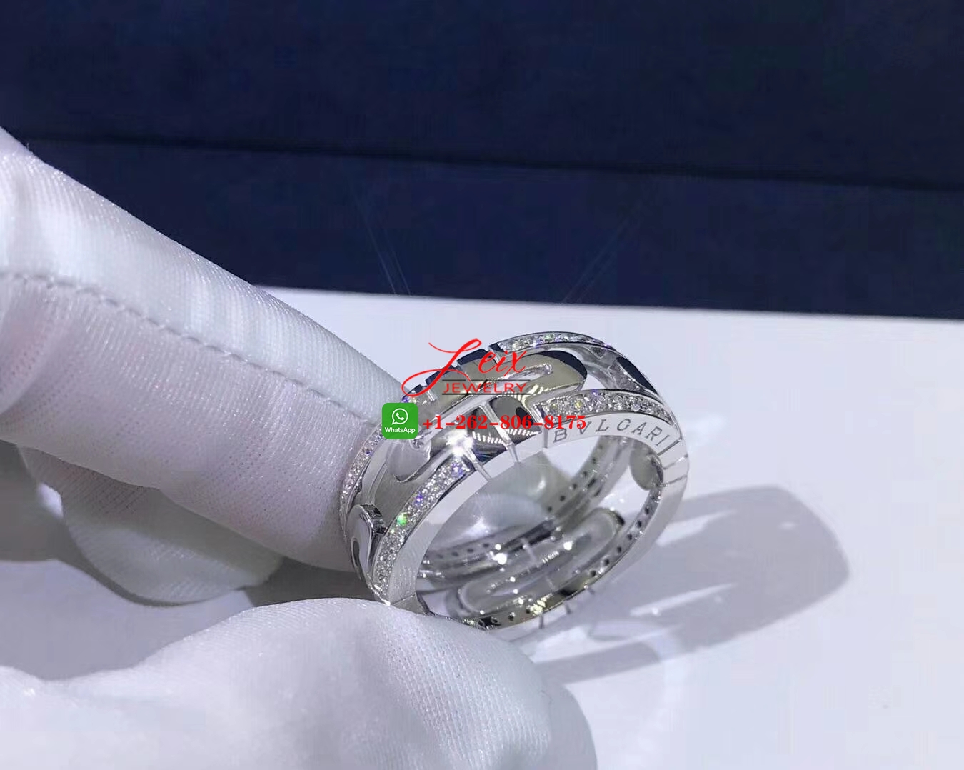 Bvlgari Parentesi 18K White Gold Demi Pave Diamonds Band Ring (2) Bvlgari Parentesi 18K White Gold Demi Pave Diamonds Band Ring