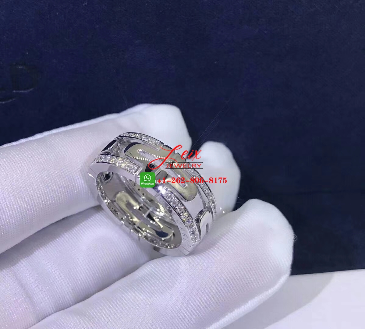 Bvlgari Parentesi 18K White Gold Demi Pave Diamonds Band Ring (3) Bvlgari Parentesi 18K White Gold Demi Pave Diamonds Band Ring