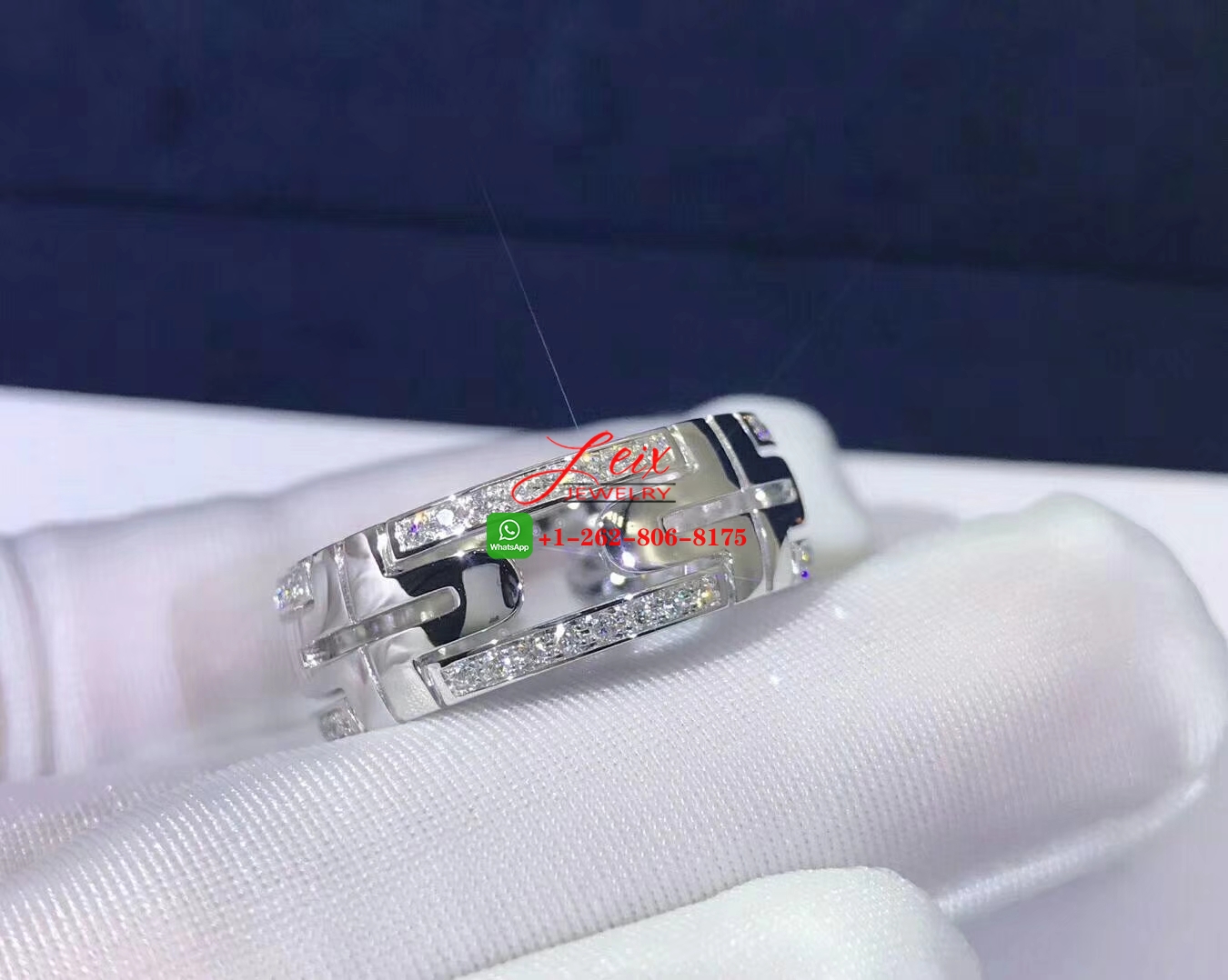 Bvlgari Parentesi 18K White Gold Demi Pave Diamonds Band Ring (4) Bvlgari Parentesi 18K White Gold Demi Pave Diamonds Band Ring
