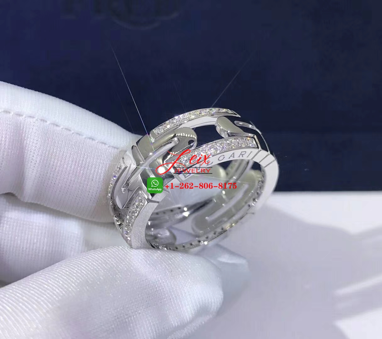 Bvlgari Parentesi 18K White Gold Demi Pave Diamonds Band Ring Bvlgari Parentesi 18K White Gold Demi Pave Diamonds Band Ring