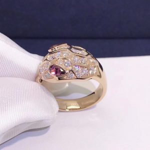 Bvlgari Serpenti 18K Rose Gold Diamond And Rubellite Eyes Ring