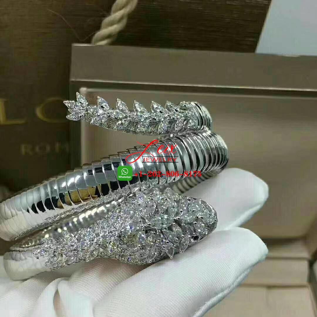 Bvlgari Serpenti High Jewellery Diamond & Emerald 18k White Gold Two-coil Bracelet (1) Bvlgari Serpenti High Jewellery Diamond & Emerald 18k White Gold Two-coil Bracelet