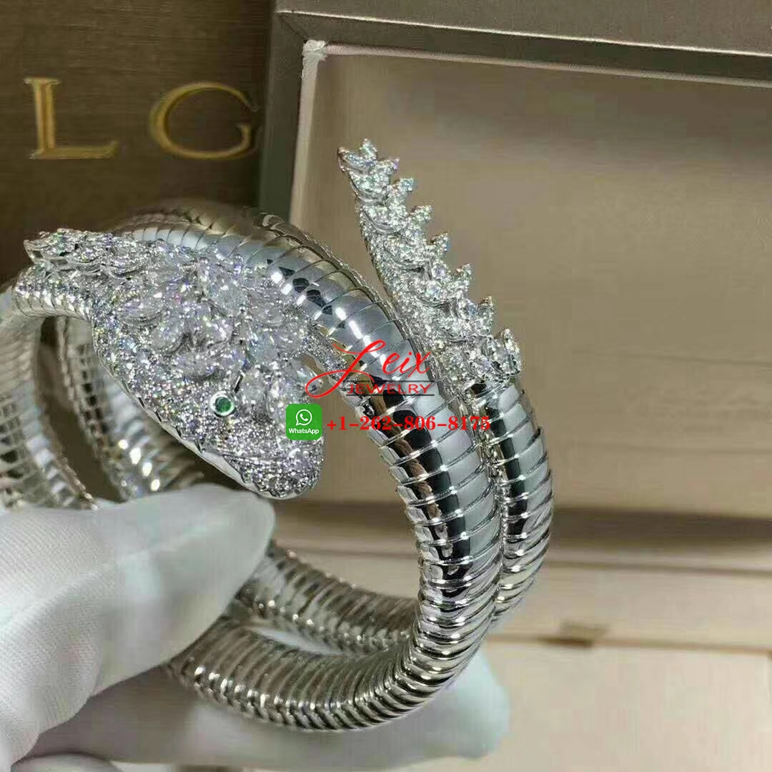 Bvlgari Serpenti High Jewellery Diamond & Emerald 18k White Gold Two-coil Bracelet (2) Bvlgari Serpenti High Jewellery Diamond & Emerald 18k White Gold Two-coil Bracelet