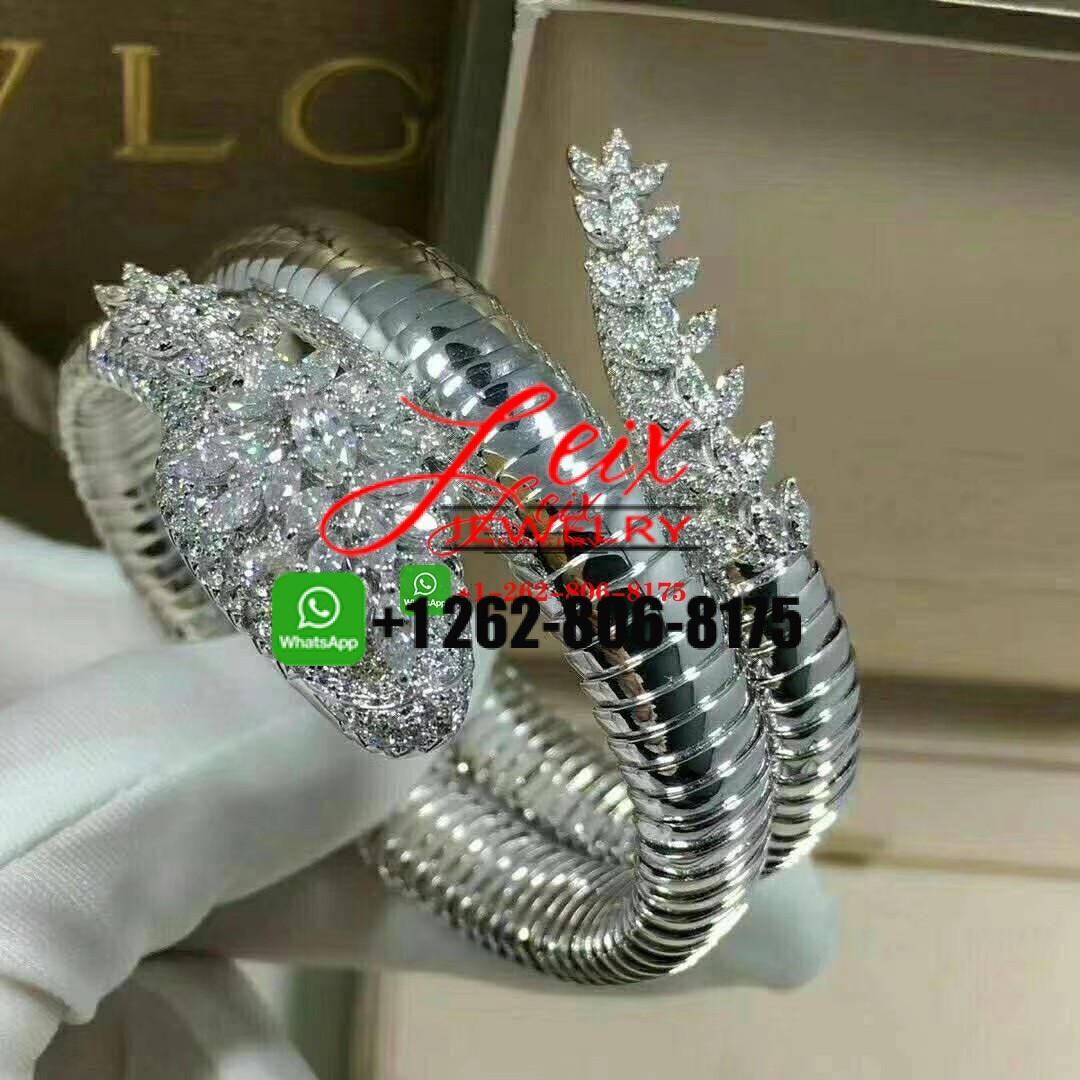 Bvlgari Serpenti High Jewellery Diamond & Emerald 18k White Gold Two-coil Bracelet Bvlgari Serpenti High Jewellery Diamond & Emerald 18k White Gold Two-coil Bracelet