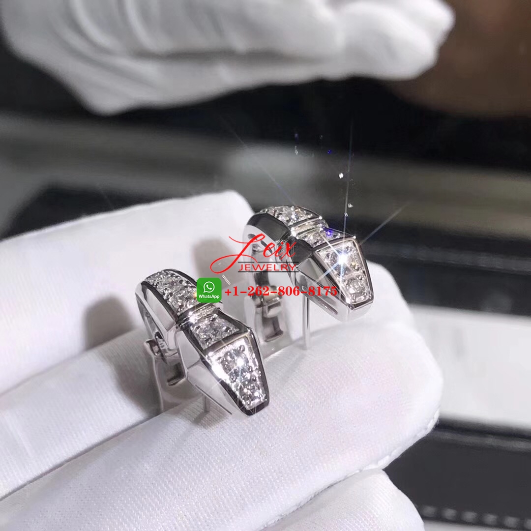 Bvlgari Serpenti Snake Diamond Huggie 18K White Gold Earrings (2) Bvlgari Serpenti Snake Diamond Huggie 18K White Gold Earrings