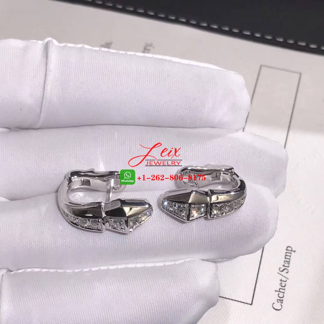 Bvlgari Serpenti Snake Diamond Huggie 18K White Gold Earrings (4) Bvlgari Serpenti Snake Diamond Huggie 18K White Gold Earrings