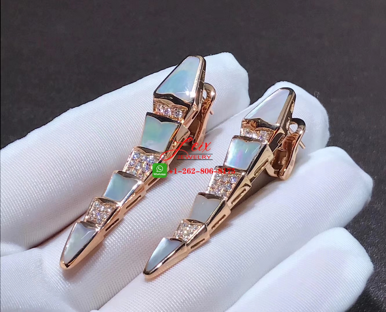 Bvlgari Serpenti Viper 18k Rose Gold Diamond & Mother of Pearl Earrings (1) Bvlgari Serpenti Viper 18k Rose Gold Diamond & Mother of Pearl Earrings