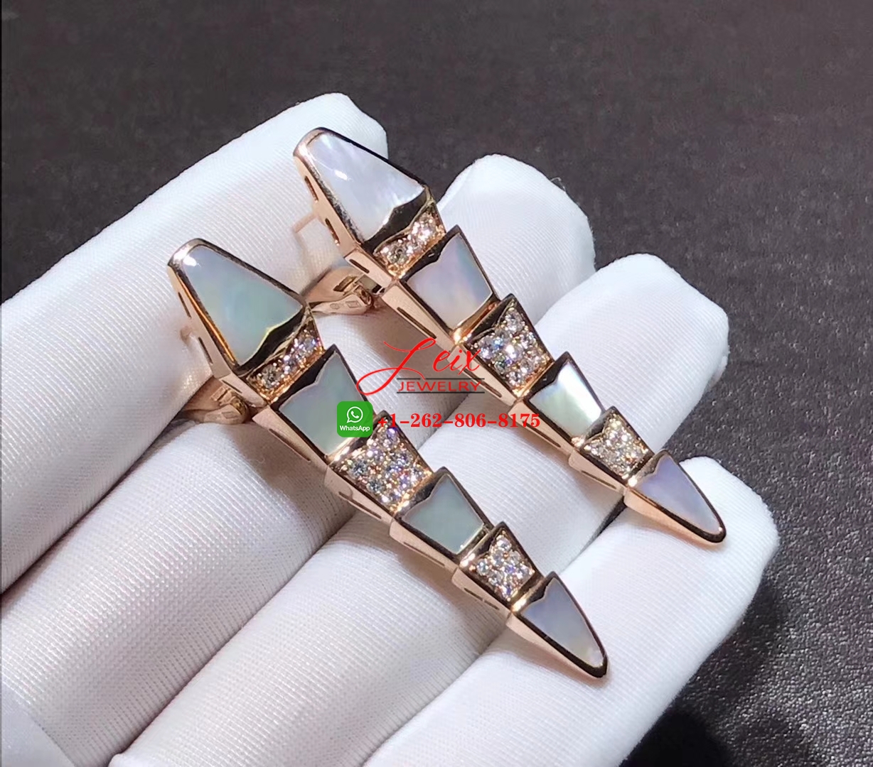 Bvlgari Serpenti Viper 18k Rose Gold Diamond & Mother of Pearl Earrings (2) Bvlgari Serpenti Viper 18k Rose Gold Diamond & Mother of Pearl Earrings