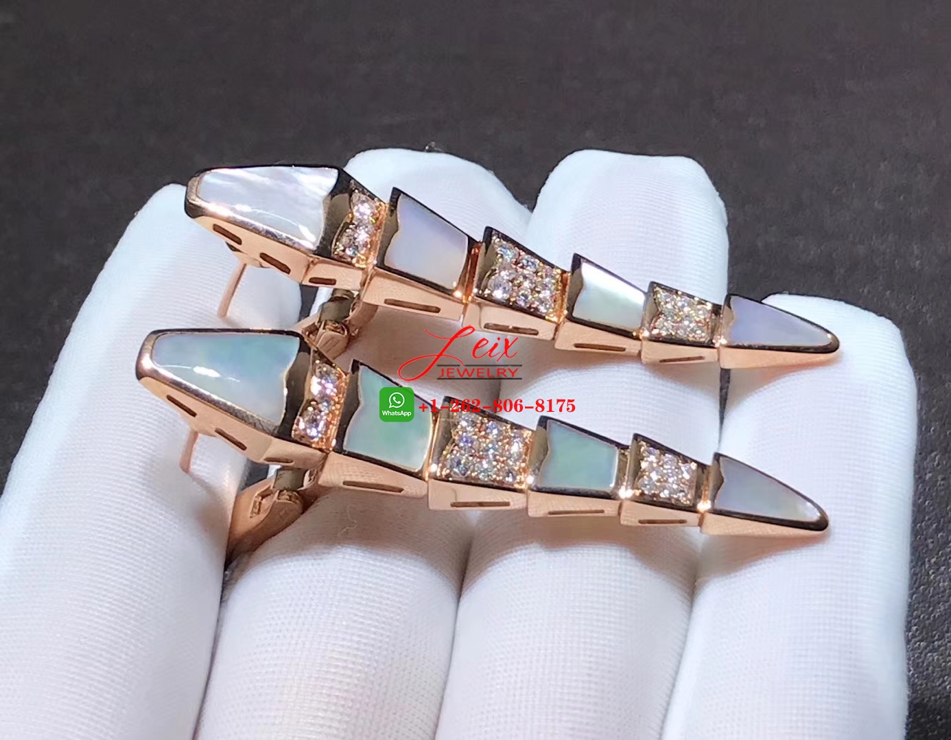 Bvlgari Serpenti Viper 18k Rose Gold Diamond & Mother of Pearl Earrings (3) Bvlgari Serpenti Viper 18k Rose Gold Diamond & Mother of Pearl Earrings