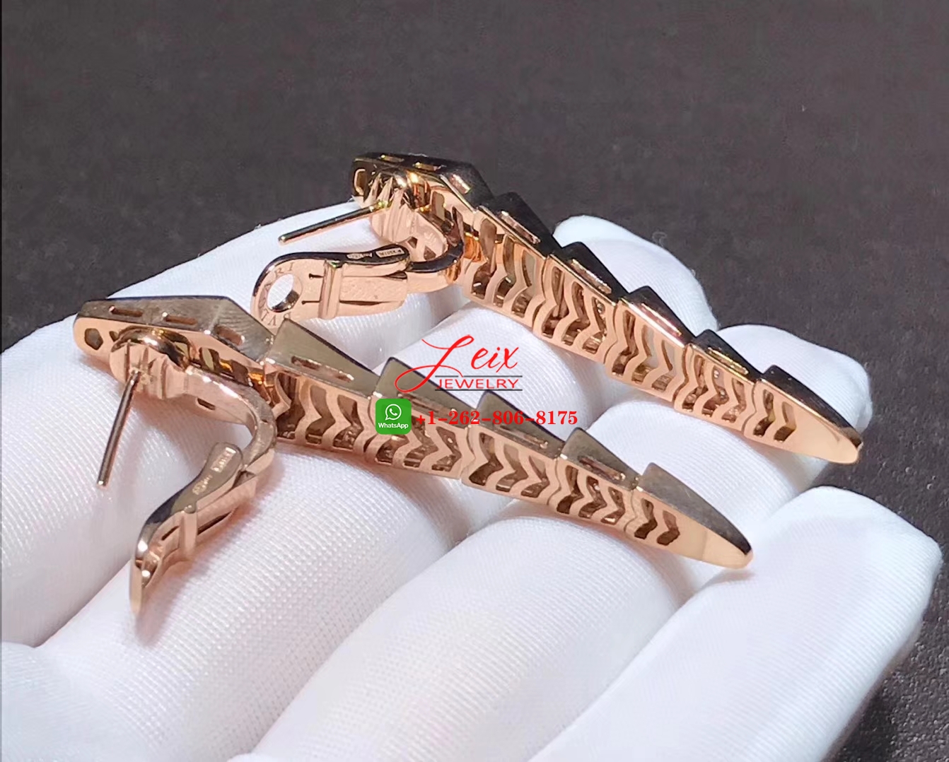 Bvlgari Serpenti Viper 18k Rose Gold Diamond & Mother of Pearl Earrings (4) Bvlgari Serpenti Viper 18k Rose Gold Diamond & Mother of Pearl Earrings